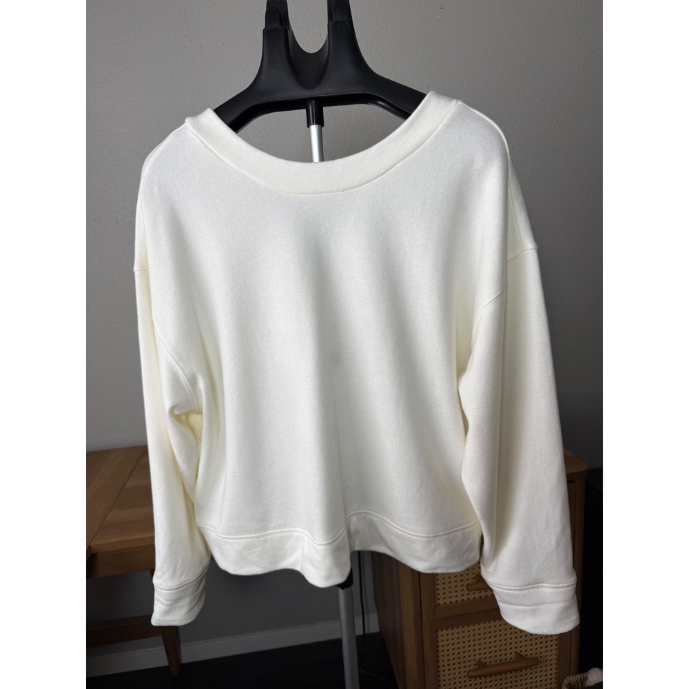 ON-34TH Womens Cream Sweatshirt Oversized Black Back Bow Pullover Large - Picture 9 of 10